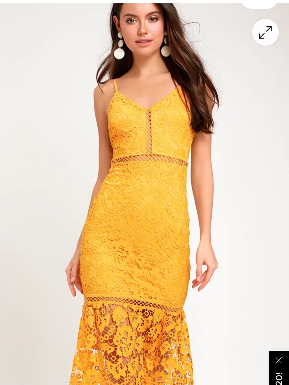 Lulu's golden Yellow Taliah Lace Midi Dress with Ruffle Hem - Picture 7 of 7